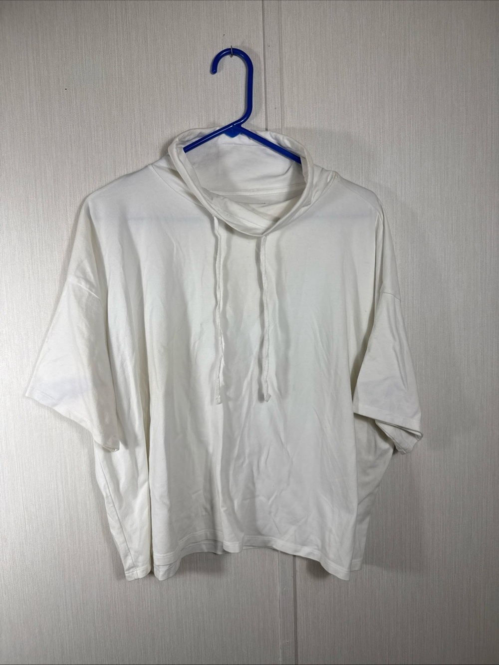 Eileen Fisher M Women's Cowl Neck Top Drawstring Organic Cotton White See Pics
